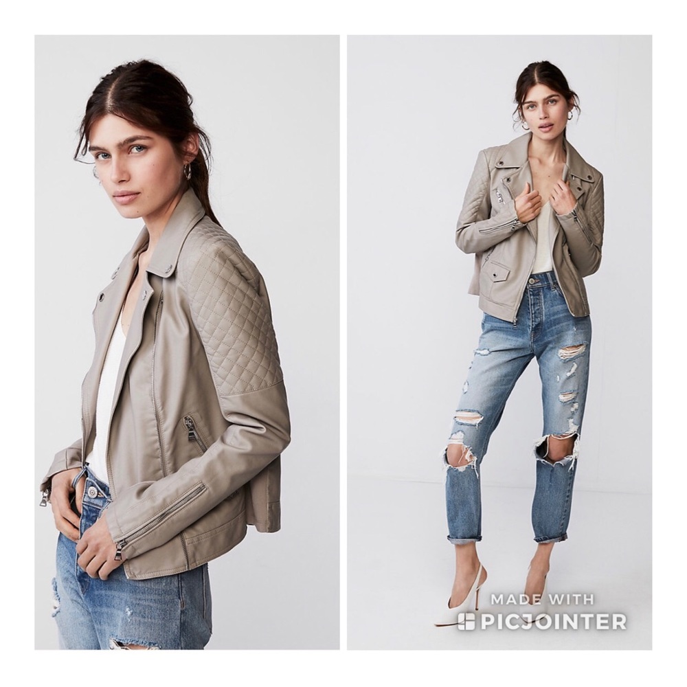 NEW EXPRESS Faux Leather Gray Moto Jacket size Medium